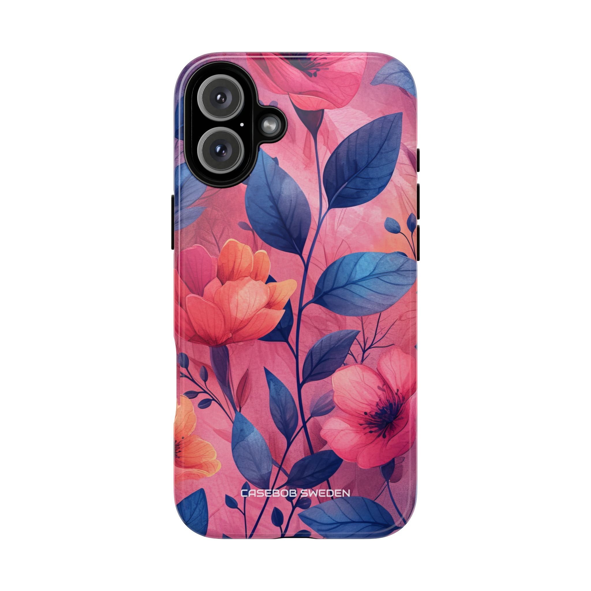 Pink Blue Floral - Tough iPhone 16 Phone Case