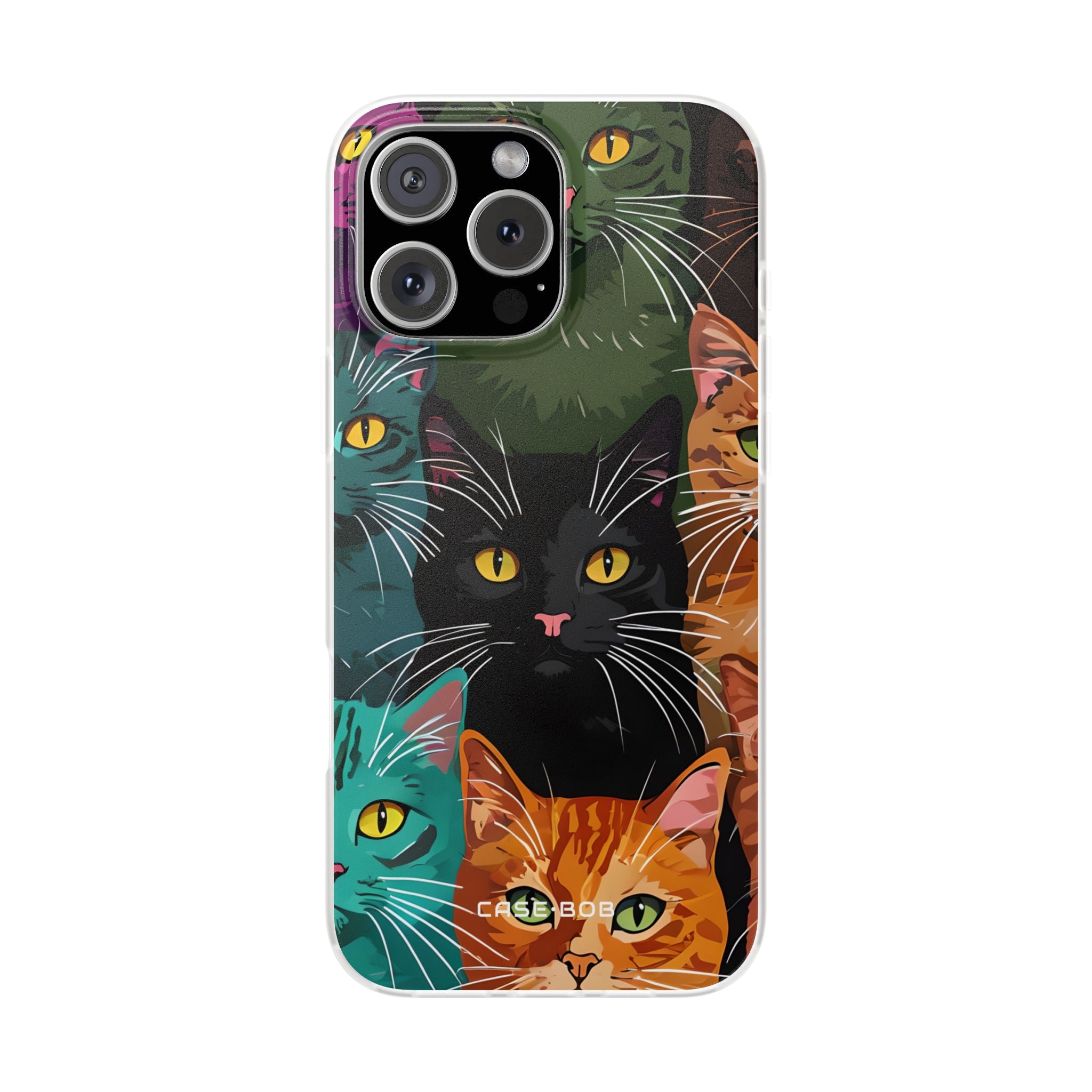 Teal Cat Grid iPhone 16 Pro Max Case - Soft