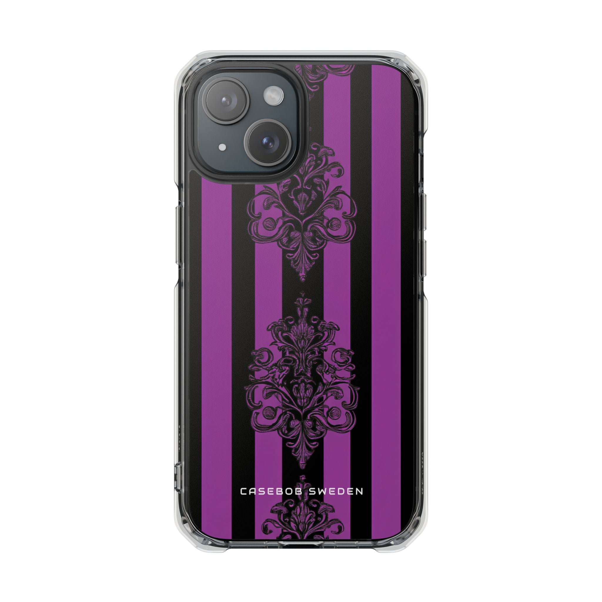 Gotische Eleganz mit vertikalen Streifen und Ornamentmotiven iPhone 15 - Clear Impact Handyhülle