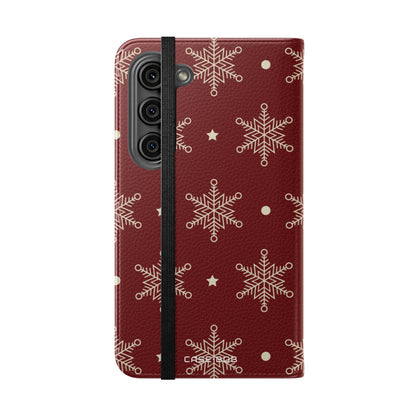 Cream Snowflakes Crimson - Samsung S23 Case - Wallet