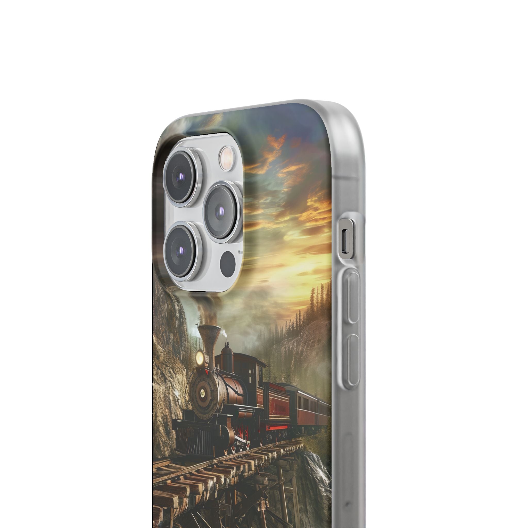 Vintage Steam Train Crossing Mountain Bridge iPhone 14 - Flexi Phone Case