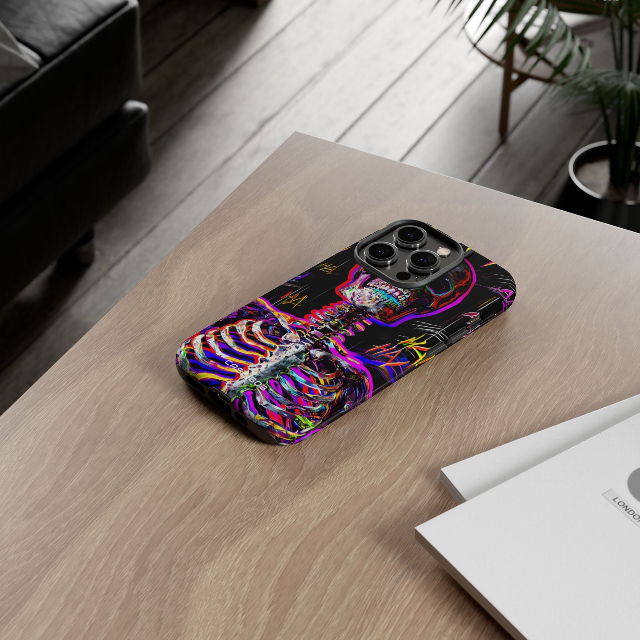 Neon Skeleton Laugh iPhone 14 Pro Case - Tough