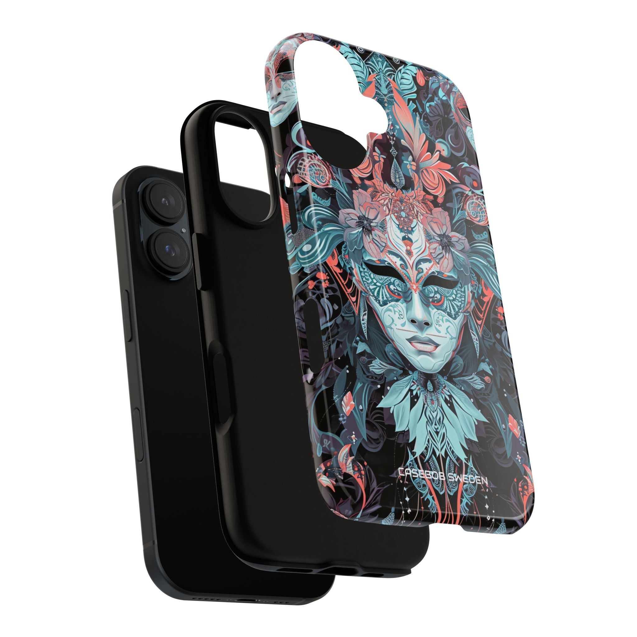 Mystic Teal Coral Mask - Tough iPhone 16 Phone Case