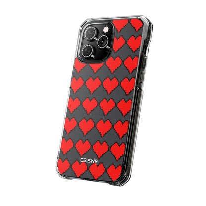 Red Heart Dark Gray Diamonds Seamless iPhone 14 - Impact Clear+