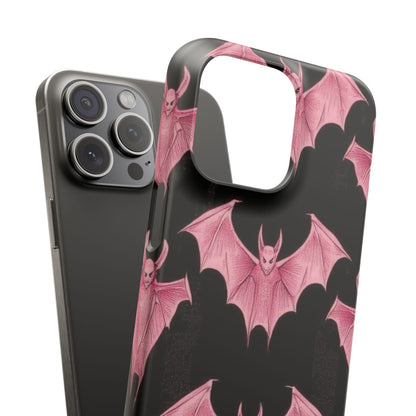 Gothic Pink Bats Aflame iPhone 15 - Slim Phone Case