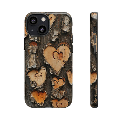 Carved Heart Trees & Initials - Protective Phone Case