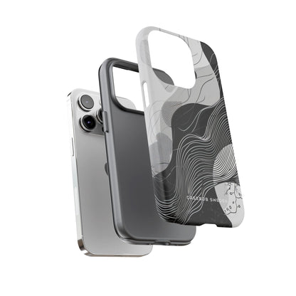 Fluid Rhythms: Monochrome Line Flow iPhone 14 - Tough Phone Case