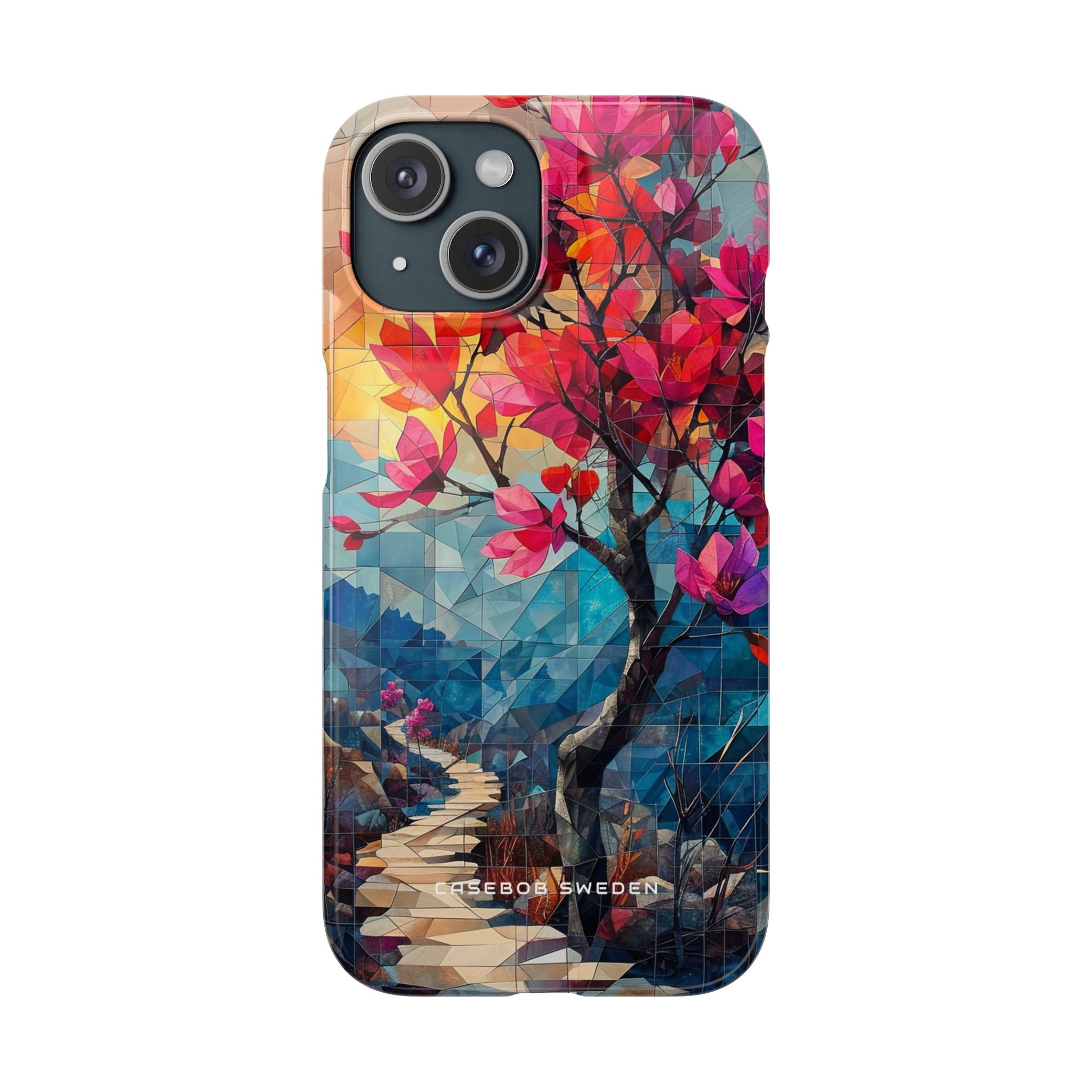 Vibrant Geometric Tree Landscape iPhone 15 - Slim Phone Case