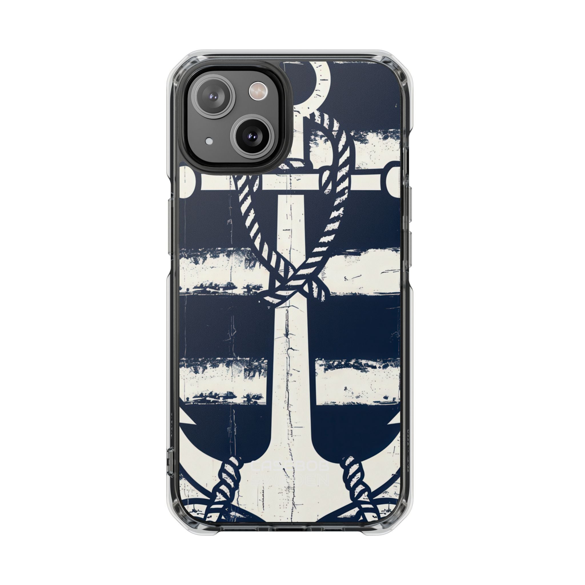 Navy Anchor Stripes iPhone 14 - Impact Clear+