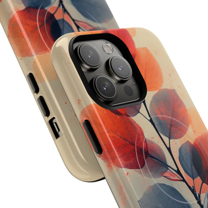 Orange Gray Leaves - Tough + MagSafe® iPhone 14 Phone Case