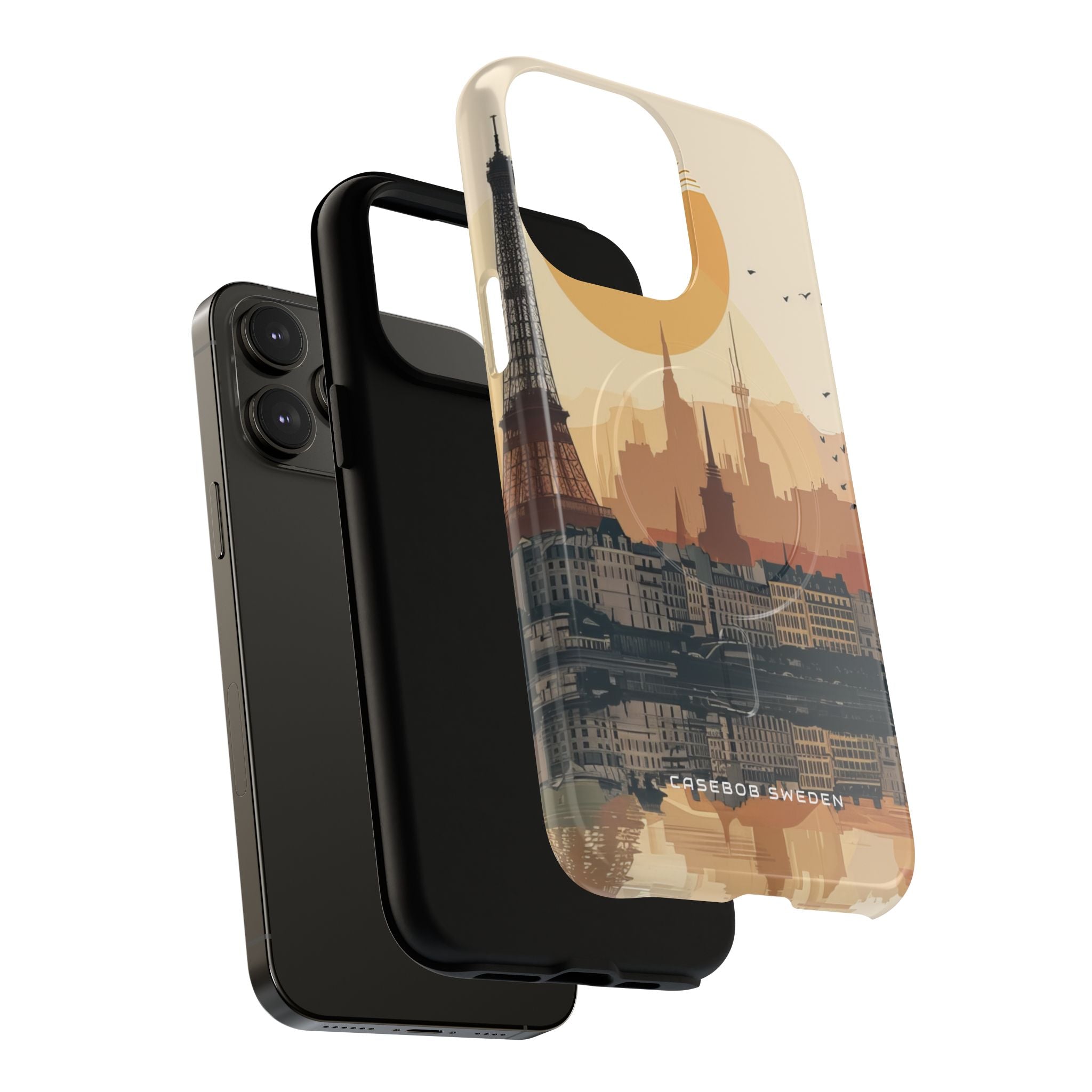 Eiffel Tower Silhouette with Birds and Sun Reflection iPhone 14 | Tough+ Phone Case