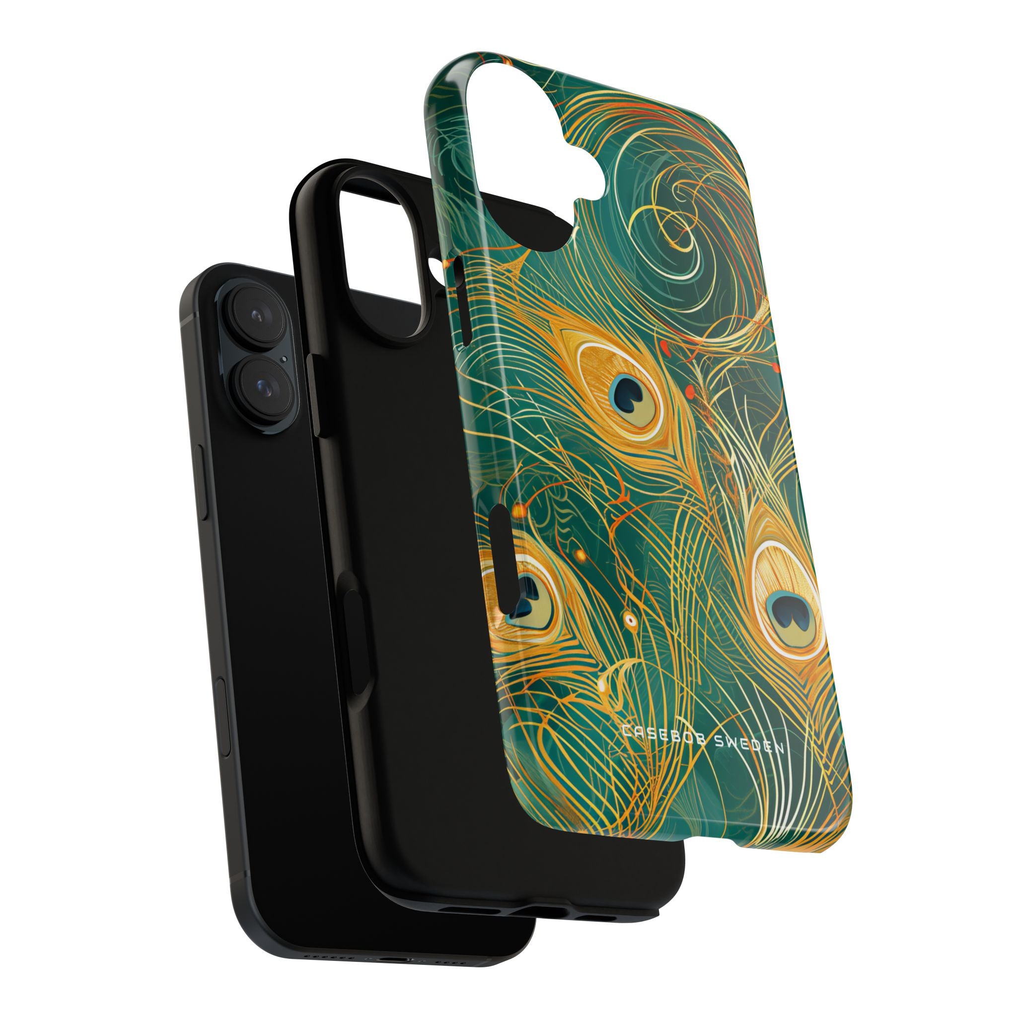 Peacock Elegance in Teal and Gold iPhone 16 - Tough Phone Case