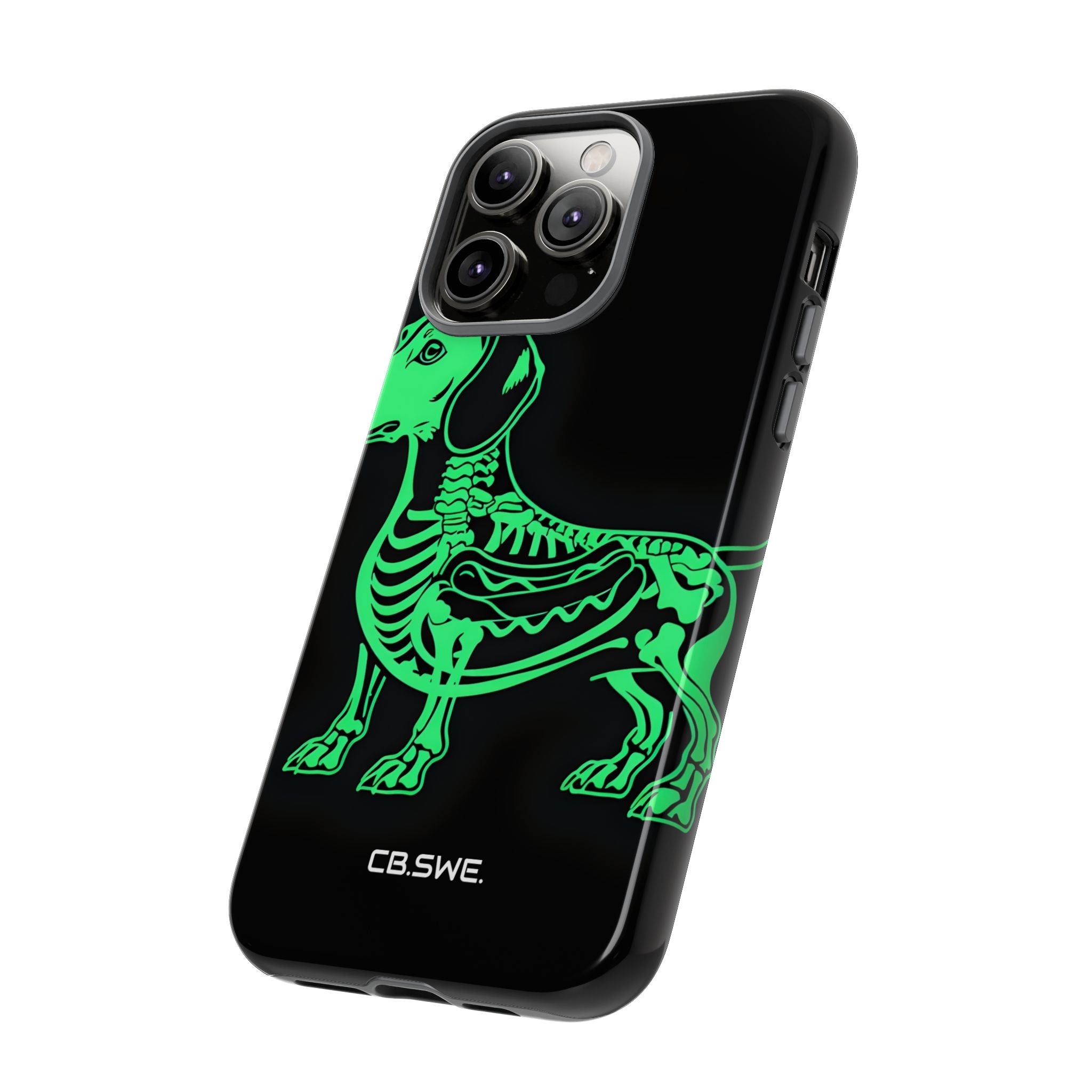 Neon Green Dachshund X-Ray Illustration Hotdog Phone Cover iPhone 14 - Tough