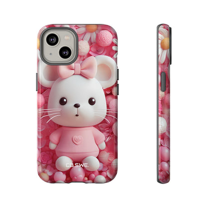 Adorable 3D Rendered White Mouse Plush Toy Floral iPhone 14 - Tough