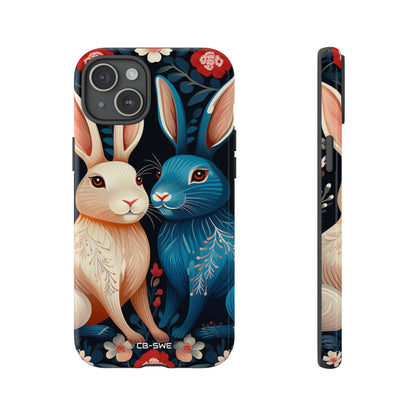 Rabbits Embrace Blossoms - iPhone Case