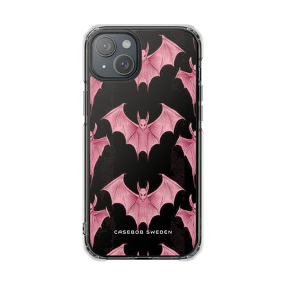 Gothic Pink Bats Aflame iPhone 15 - Clear Impact Phone Case