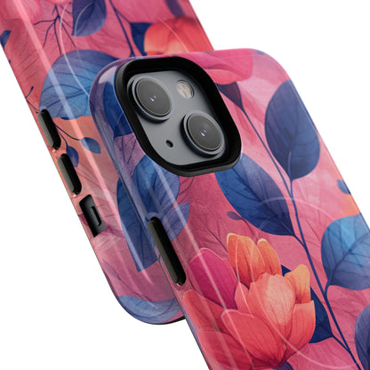 Pink Blue Floral - Tough + MagSafe® iPhone 14 Phone Case