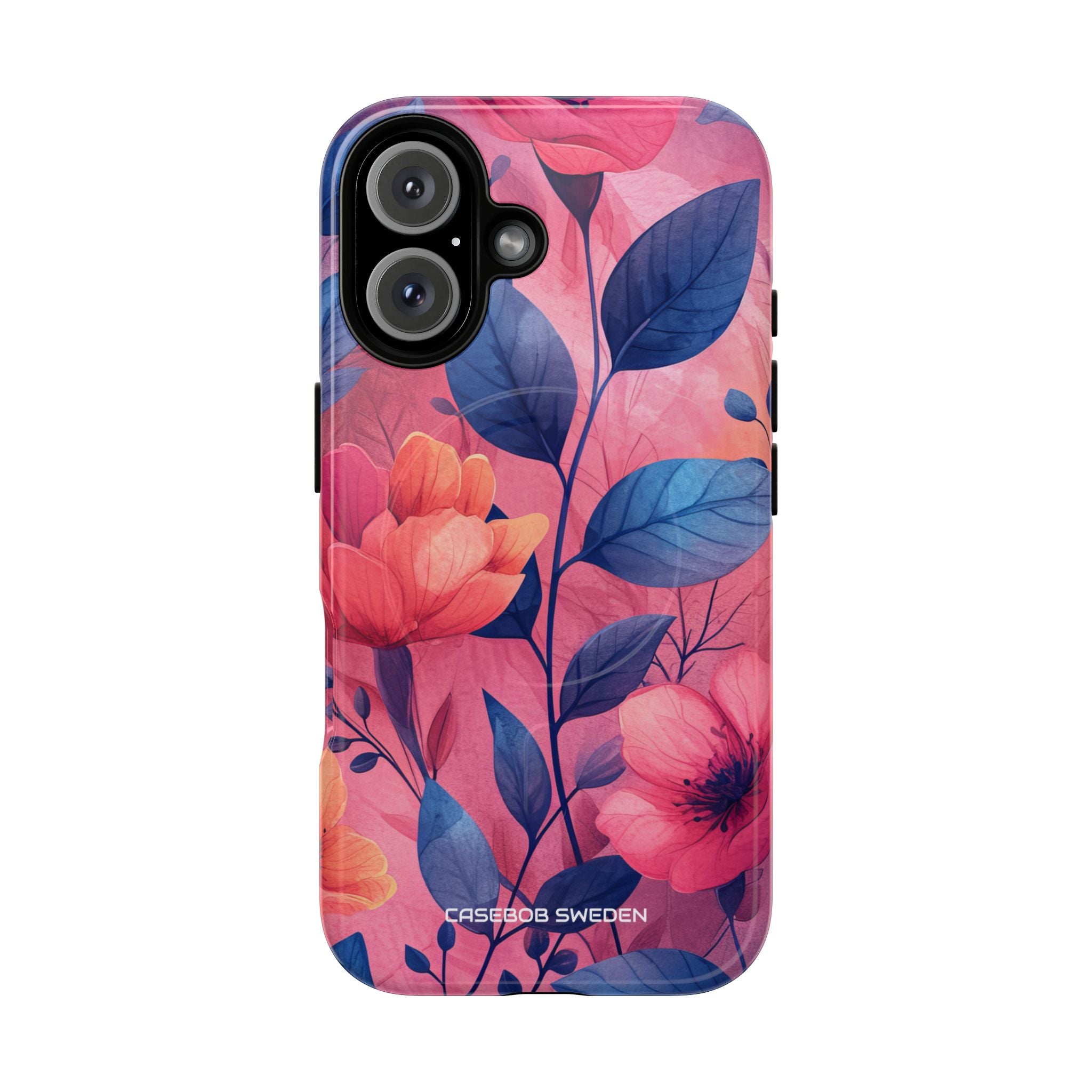 Pink Blue Floral - Tough + MagSafe® iPhone 16 Phone Case