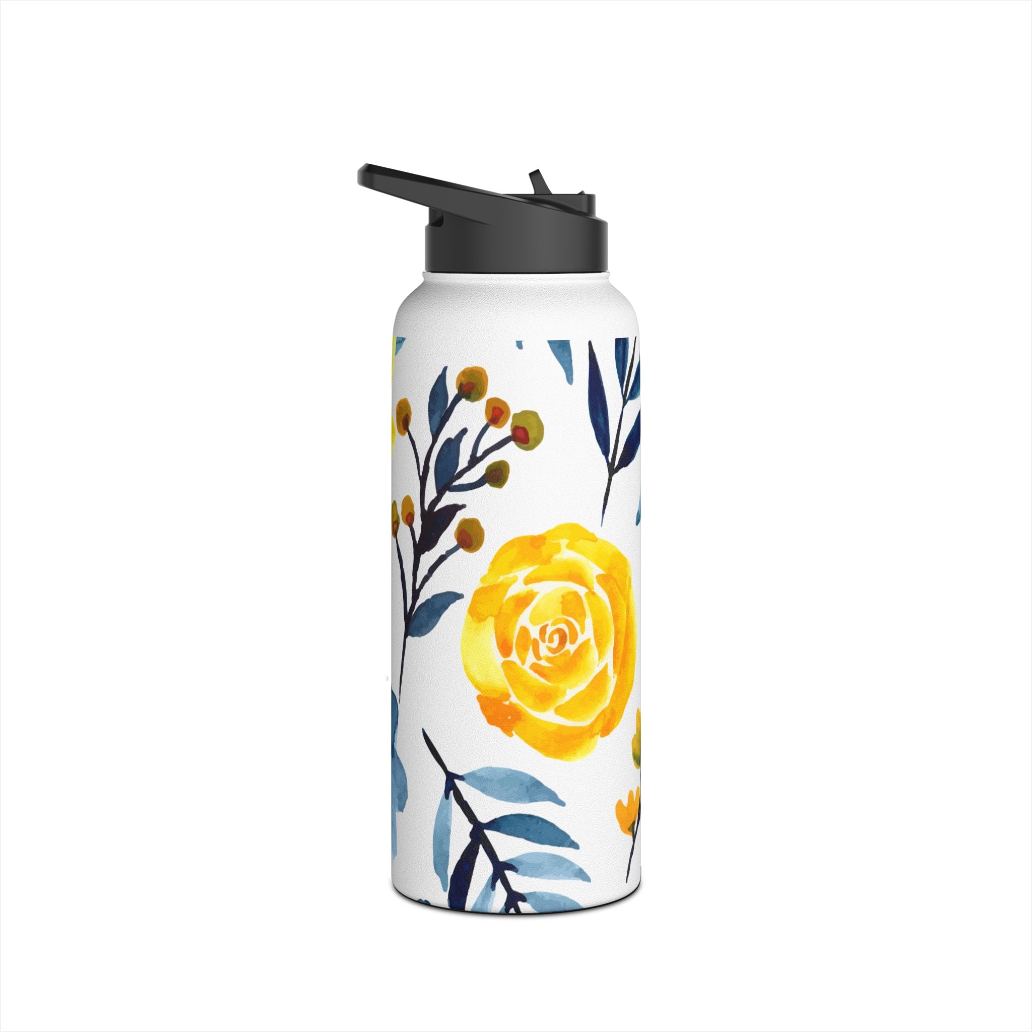 Yellow Blue Blossoms - Stainless Steel Water Bottle