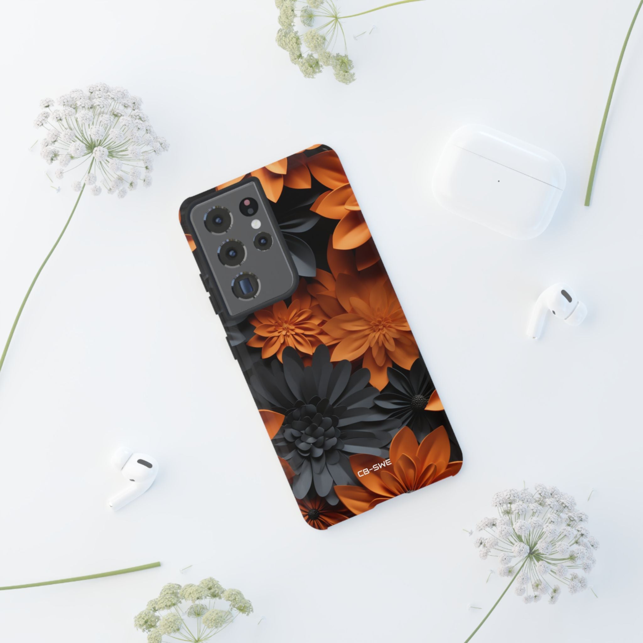 Graphical Orange Florals - Samsung Case