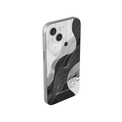 Fluid Rhythms: Monochrome Line Flow iPhone 14 - Flexi Phone Case