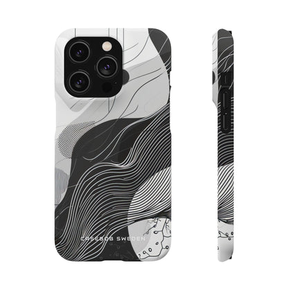 Fluid Rhythms: Monochrome Line Flow iPhone 14 - Slim Phone Case