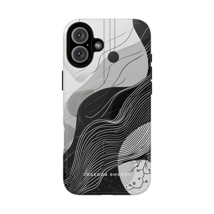 Fluid Rhythms: Monochrome Line Flow iPhone 16 | Tough+ Phone Case