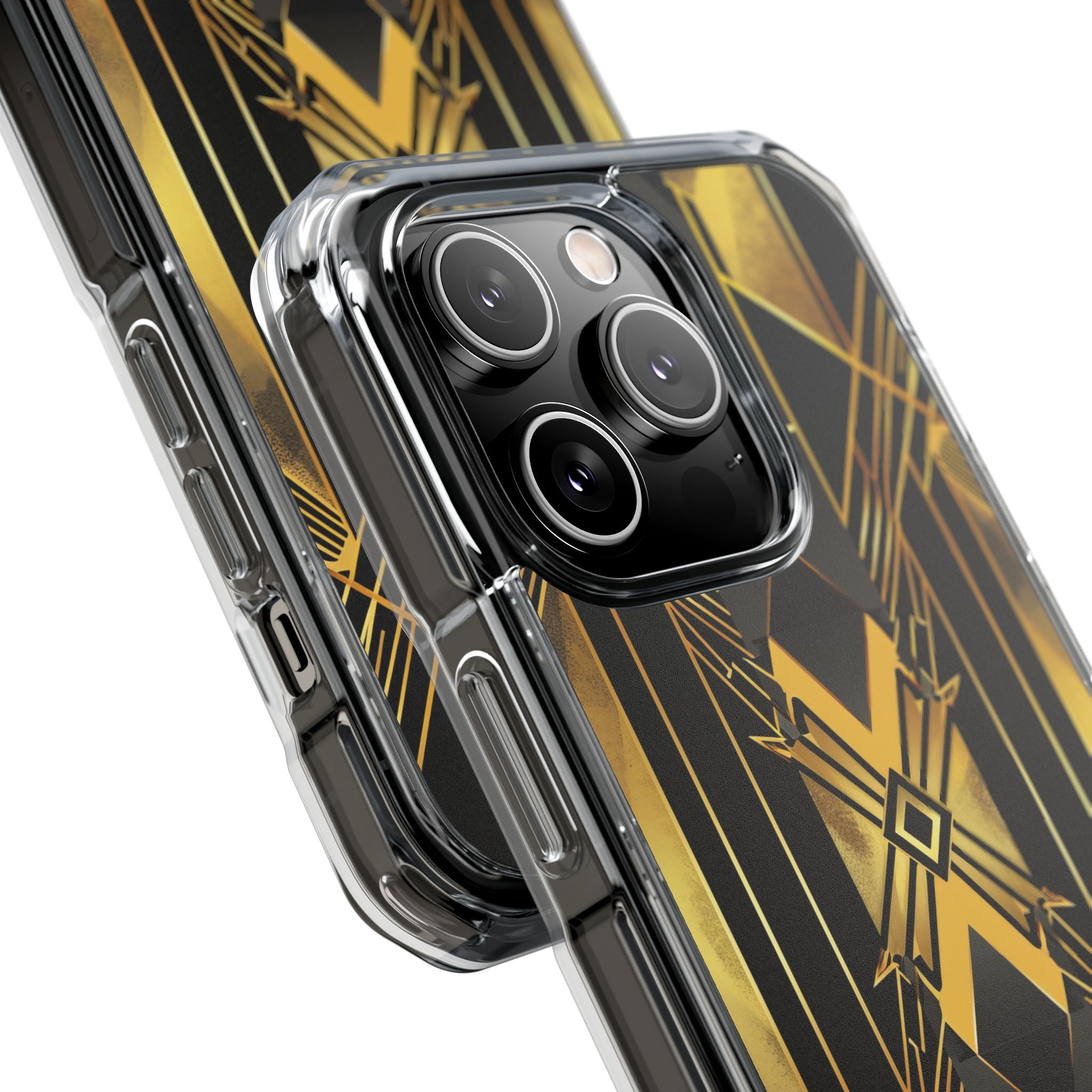 Golden Geometric Elegance iPhone 14 - Clear Impact Phone Case