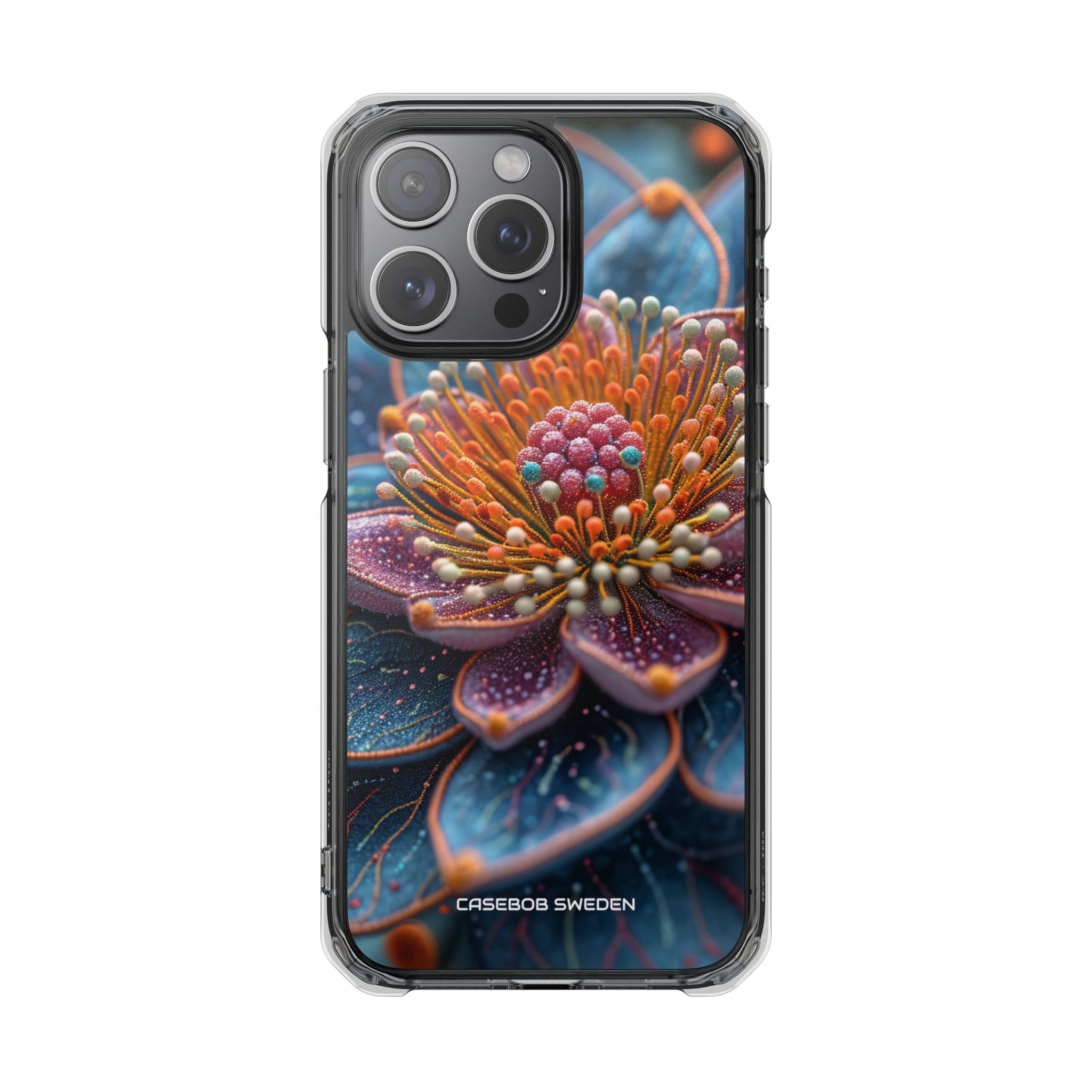 Blue-Orange Floral Swirl - Clear Impact iPhone 15 Phone Case