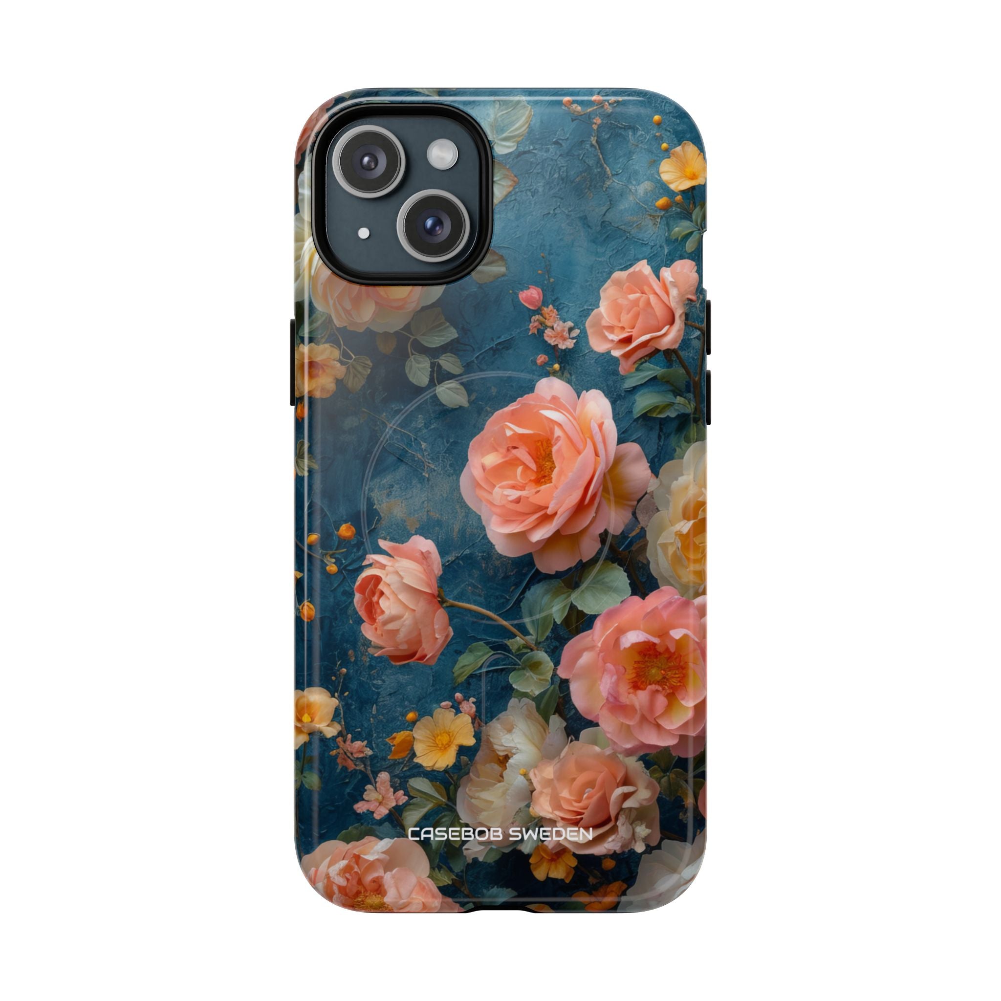 Blue Floral Elegance - Tough + MagSafe® iPhone 15 Phone Case