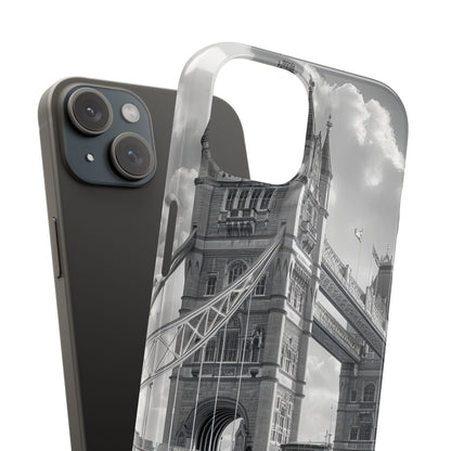 Tower Bridge Monochrome Architecture Study iPhone 15 - Slim Phone Case