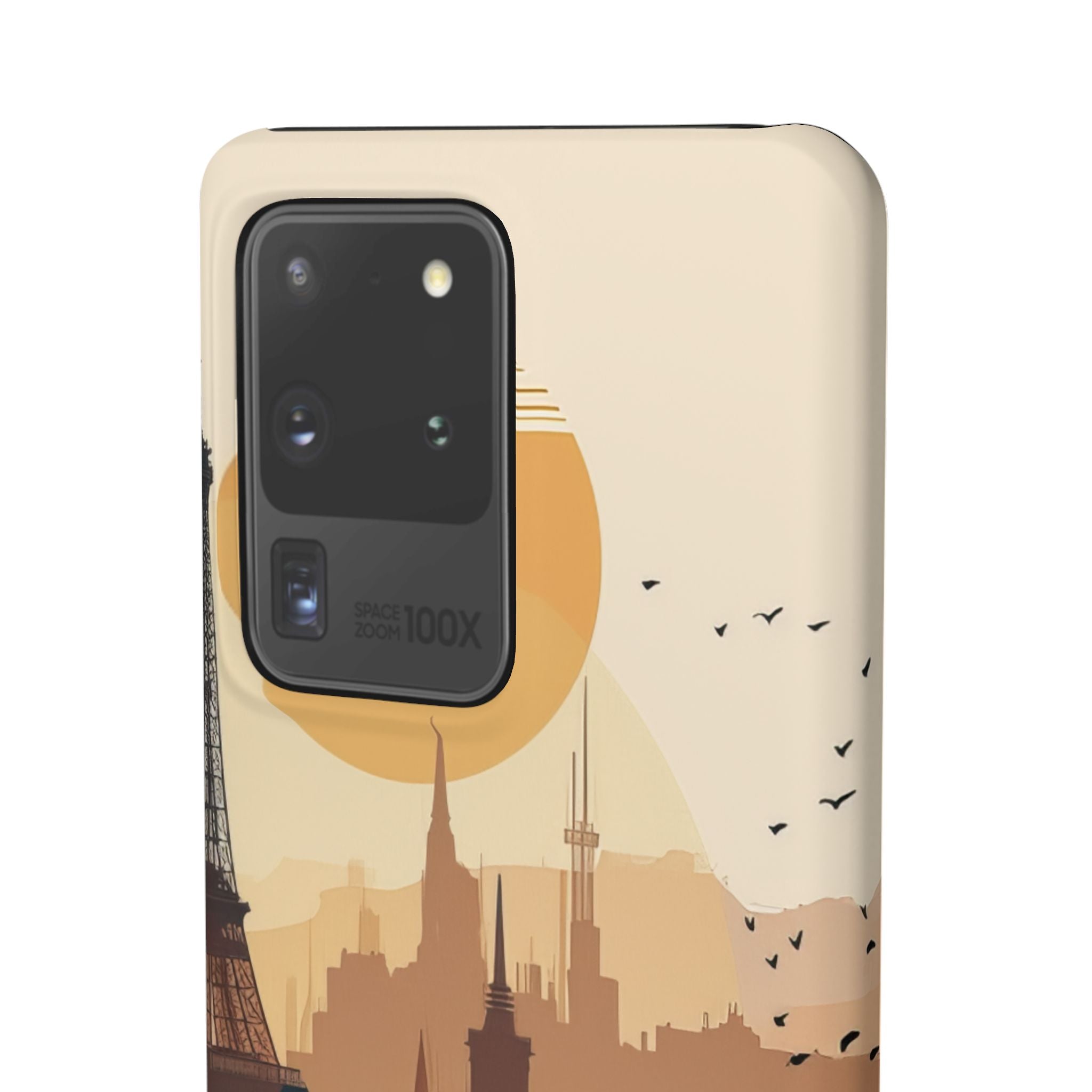 Eiffel Tower Silhouette with Birds and Sun Reflection Samsung S20 - Slim Phone Case