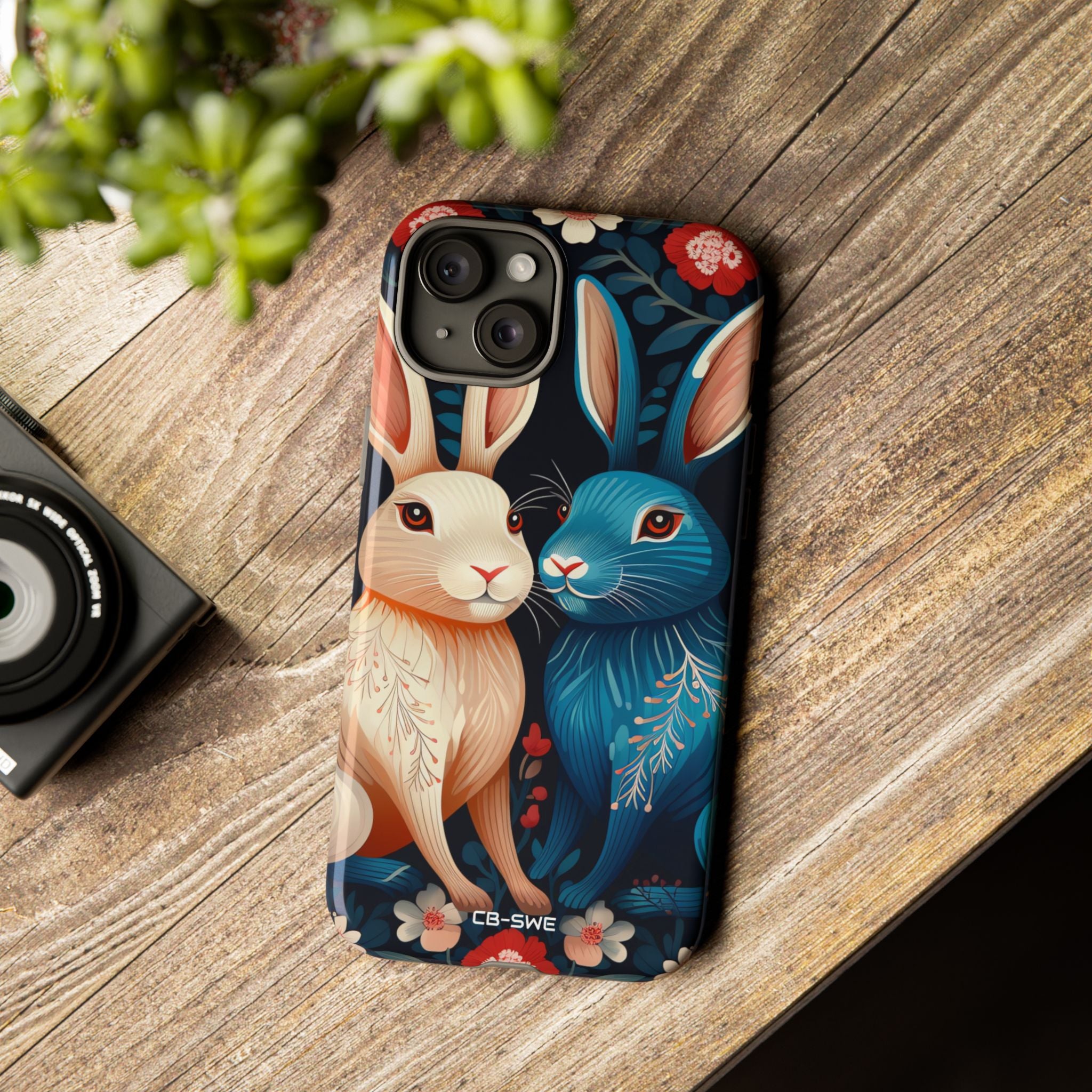 Rabbits Embrace Blossoms - iPhone Case
