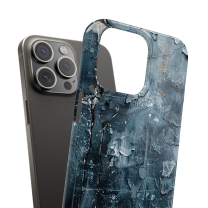 Weathered Blue Tapestry with Cracked Layers iPhone 15 - Slim Phone Case