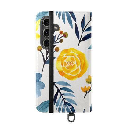 Keltainen sininen kukkaloisto - Samsung S24 -lompakkokotelo