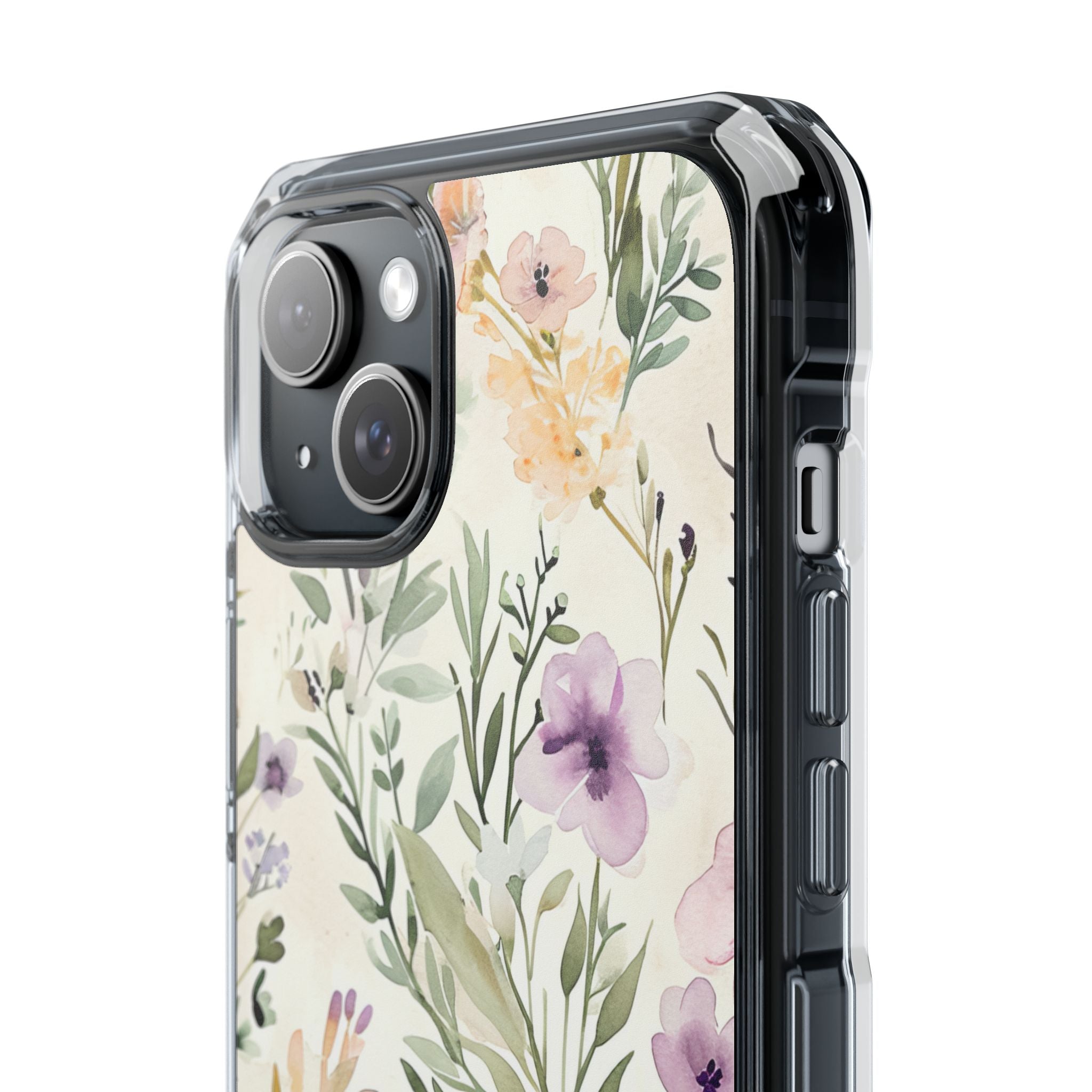 Soft Green Lavender Floral Pattern - Clear Impact iPhone 15 Phone Case