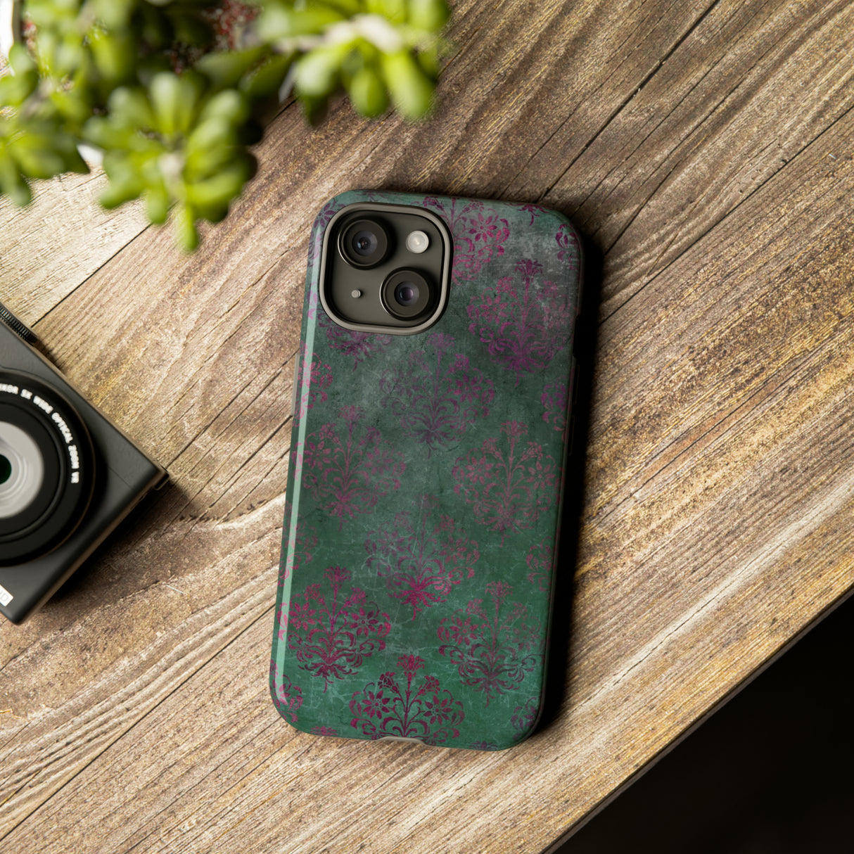 Green Damask Gothic Flower - Protective Phone Case