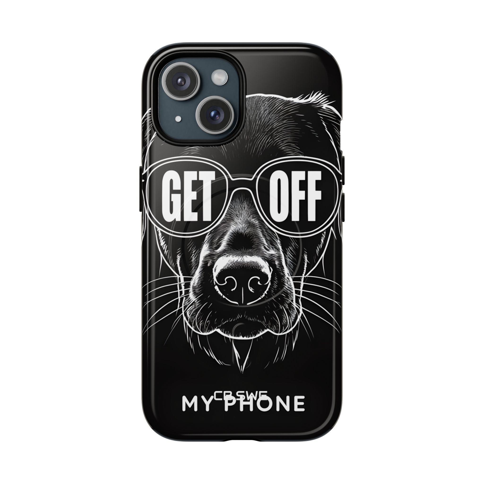 Humorous Black Labrador Glasses Text Mobile Wallpaper iPhone 15 - Tough+