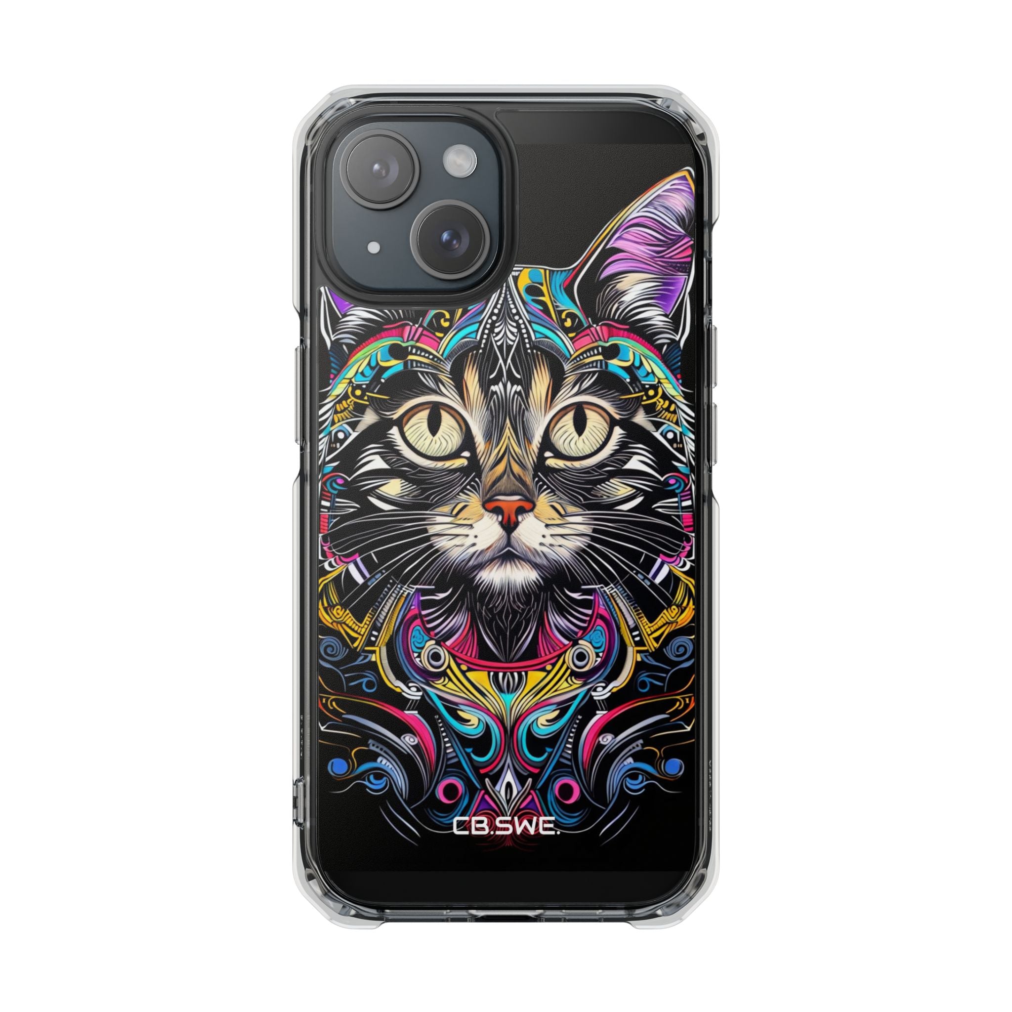 Stunning Multi-Color Scratchboard Art Intricate Tabby Cat iPhone 15 - Impact Clear+