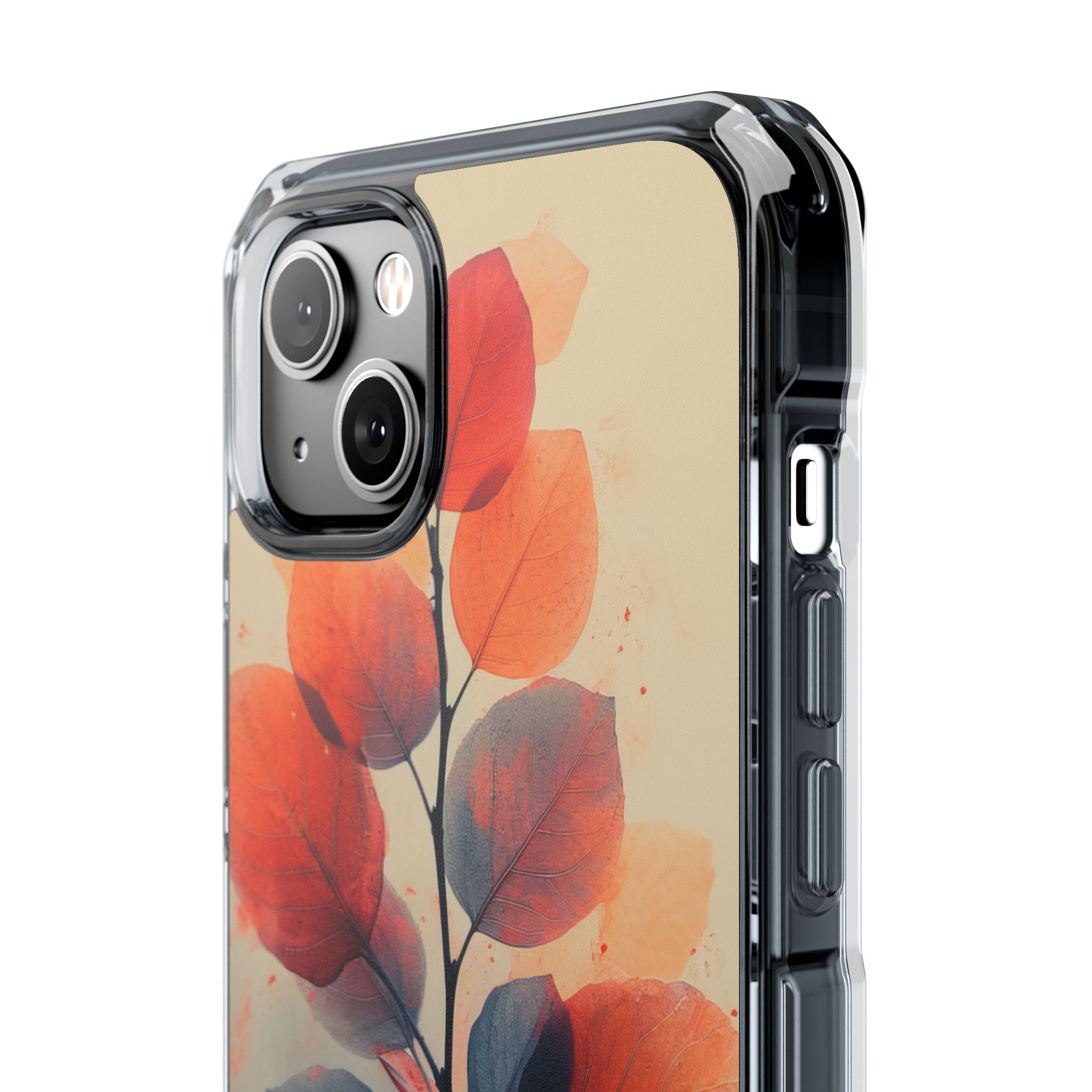 Orange Gray Leaves - Clear Impact iPhone 14 Phone Case