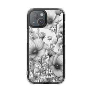 Monochrome Flora - Phone Case for iPhone (Clear Impact - Magnetic)