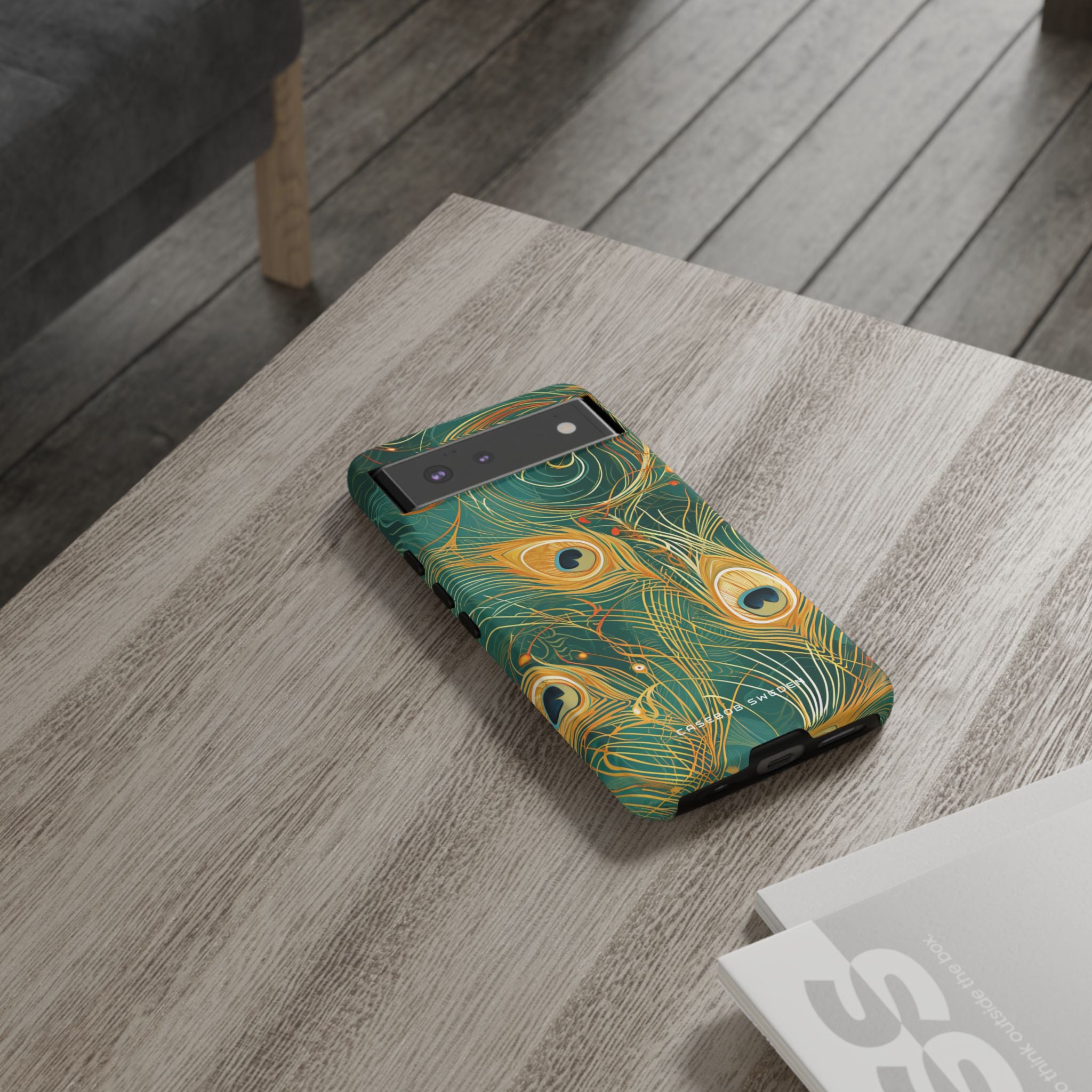 Peacock Elegance in Teal and Gold Google Pixel 6 - Tough Phone Case