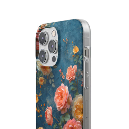 Blue Floral Elegance - Flexi iPhone 14 Phone Case