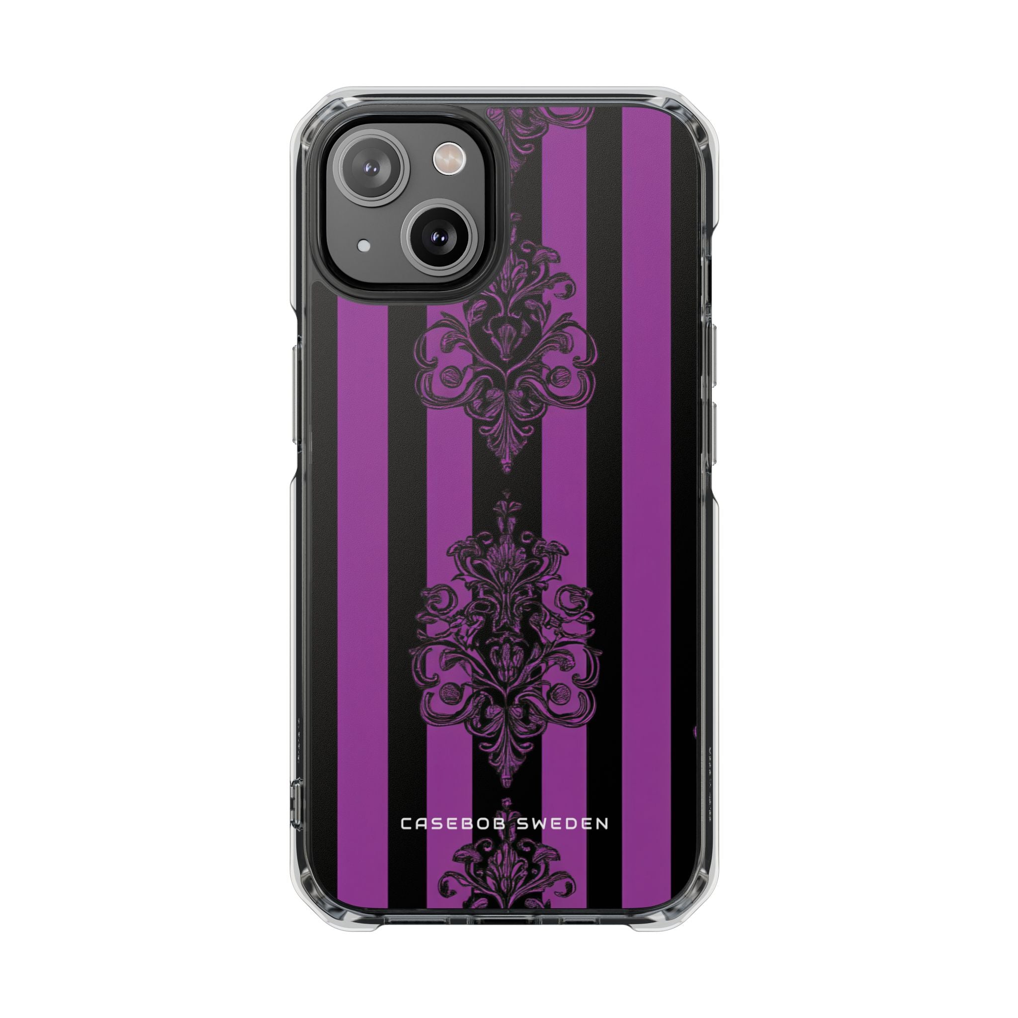 Gothic Elegance with Vertical Stripes and Ornamental Motifs iPhone 14 - Clear Impact Phone Case