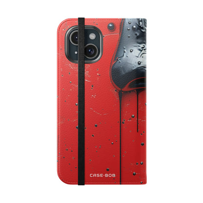 Kiiltävä musta kasvot - iPhone 15 -kotelo - lompakko