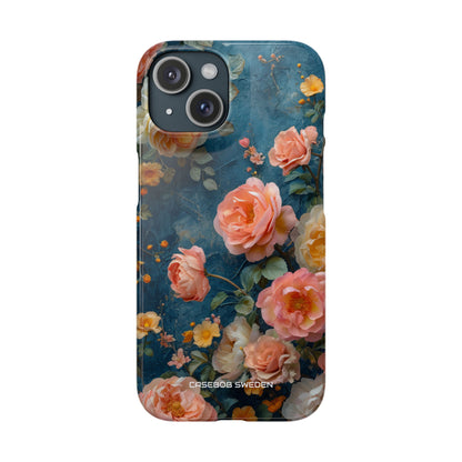 Blue Floral Elegance - Slim iPhone 15 Phone Case