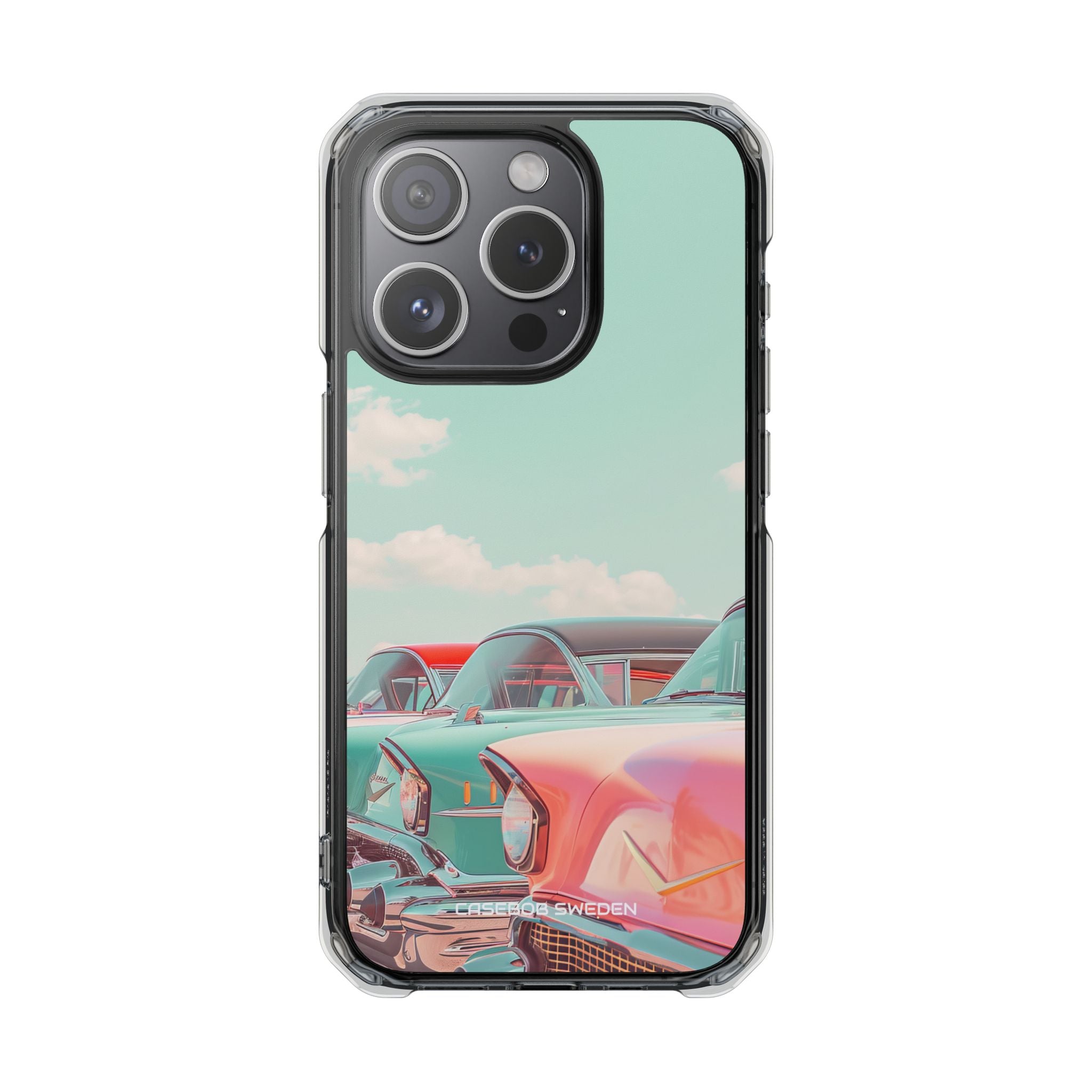 Vintage Turquoise Cars - Clear Impact iPhone 15 Phone Case