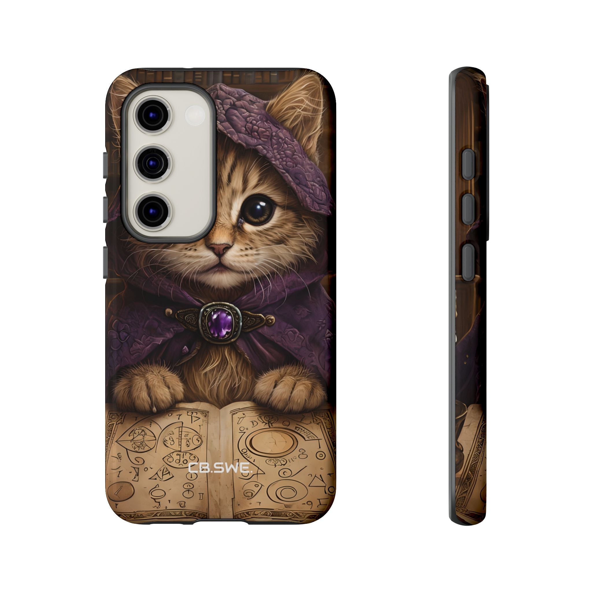 Whimsical Kitten Purple Cape Enchanted Book Mobile Samsung S23 - Tough