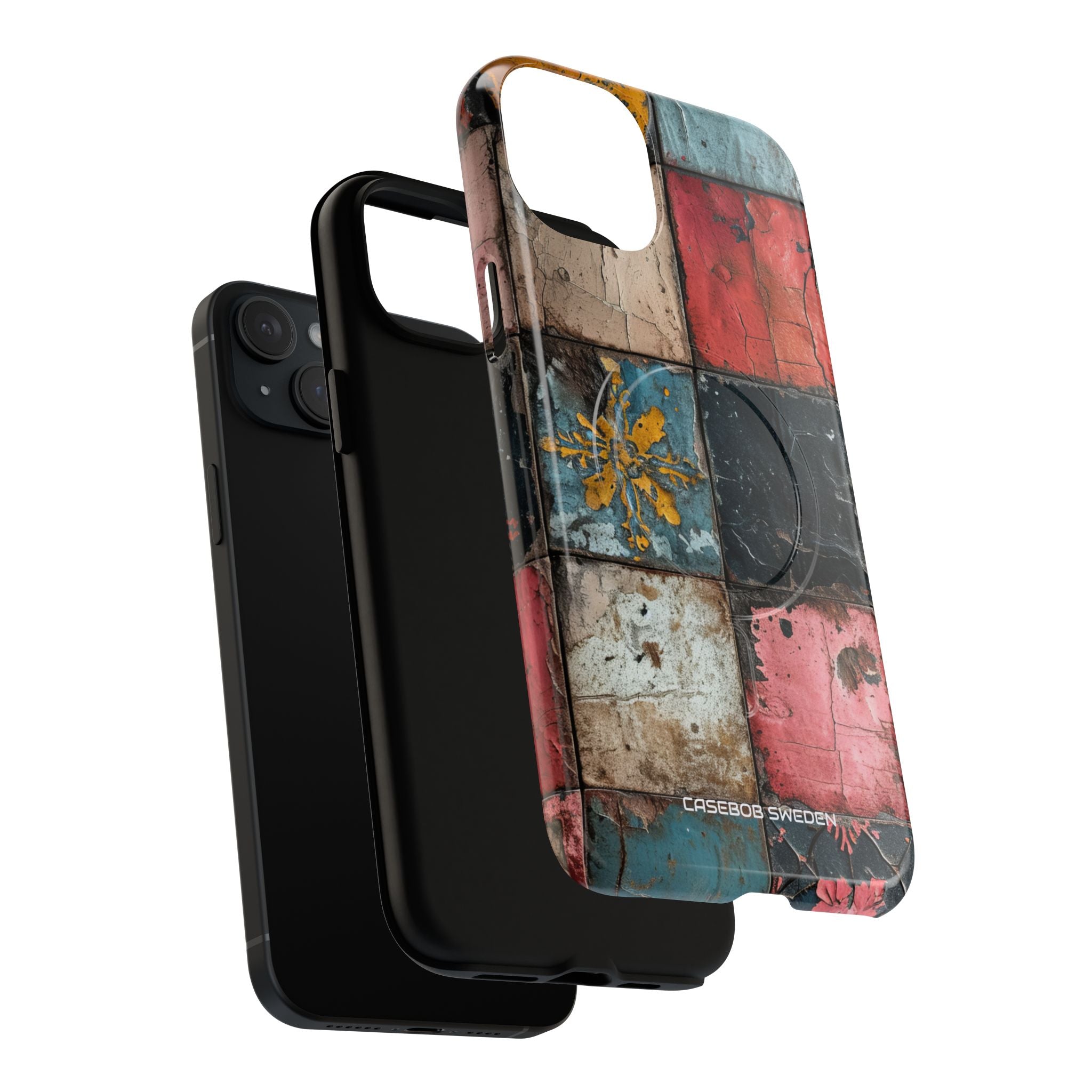 Rustic Red-Yellow Vintage Tiles - Tough + MagSafe® iPhone 15 Phone Case