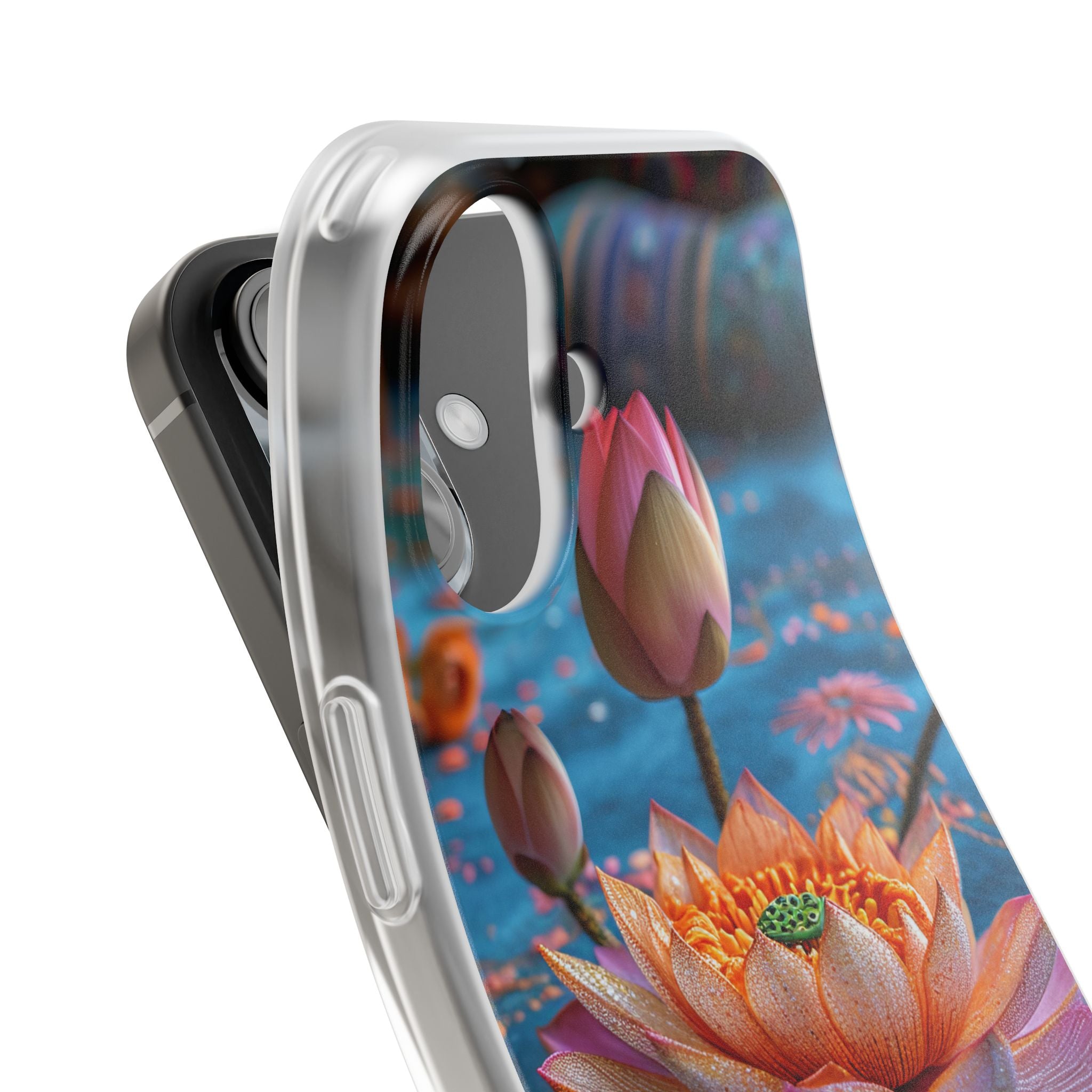 Vibrant Lotus Embroidery - Flexi iPhone 16 Phone Case